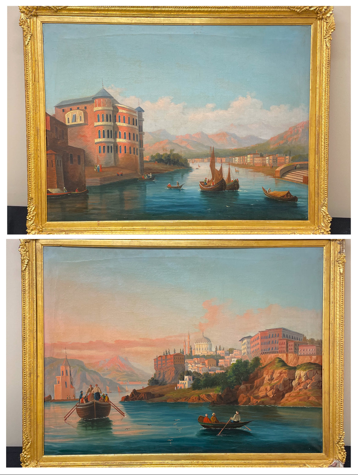 Pair of 19th-Century Grand Tour Oil Paintings – Views of Scutari (Üsküdar), Ottoman Istanbul