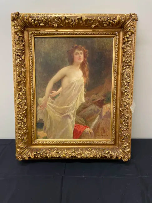 Abel-Dominique Boyé “Nymph” Oil on Canvas With Elegant Gold Frame