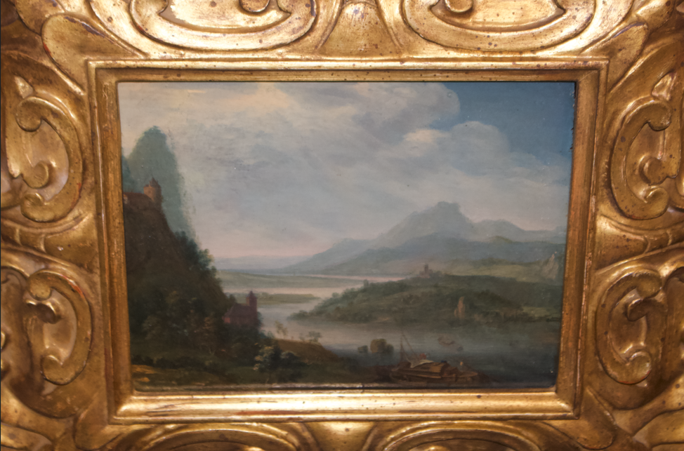 Antique 18th Century Landscape Painting Attributed to Christian Georg Schütz (1718–1791) – Oil on Panel with Giltwood Frame