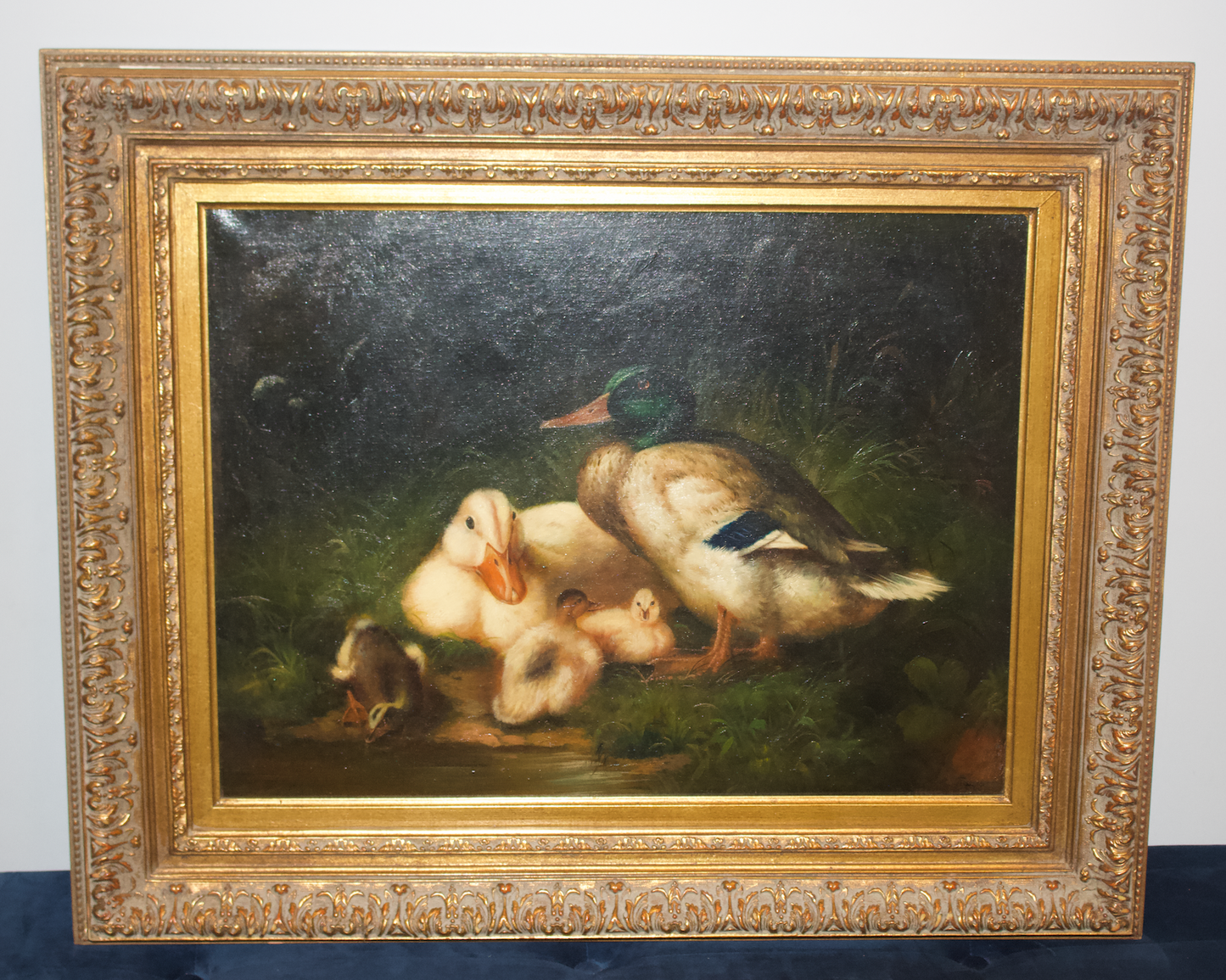 Antique 19th Century Oil Painting of Ducks – Signed "Taylor" – Ornate Gold Gilt Frame