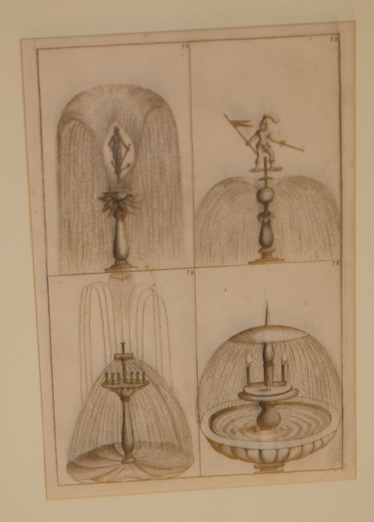 Pair of 17th-Century Fountain Design Prints from Architectura Curiosa Nova – Framed (21” x 16”)