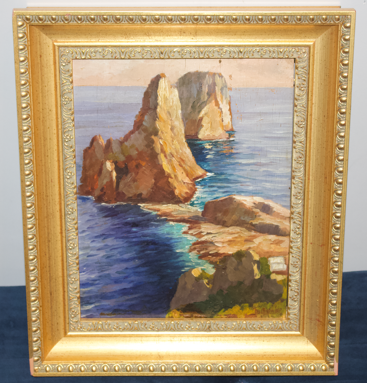 Vintage Mediterranean Seascape Oil Painting – Capri Faraglioni Rock Formations