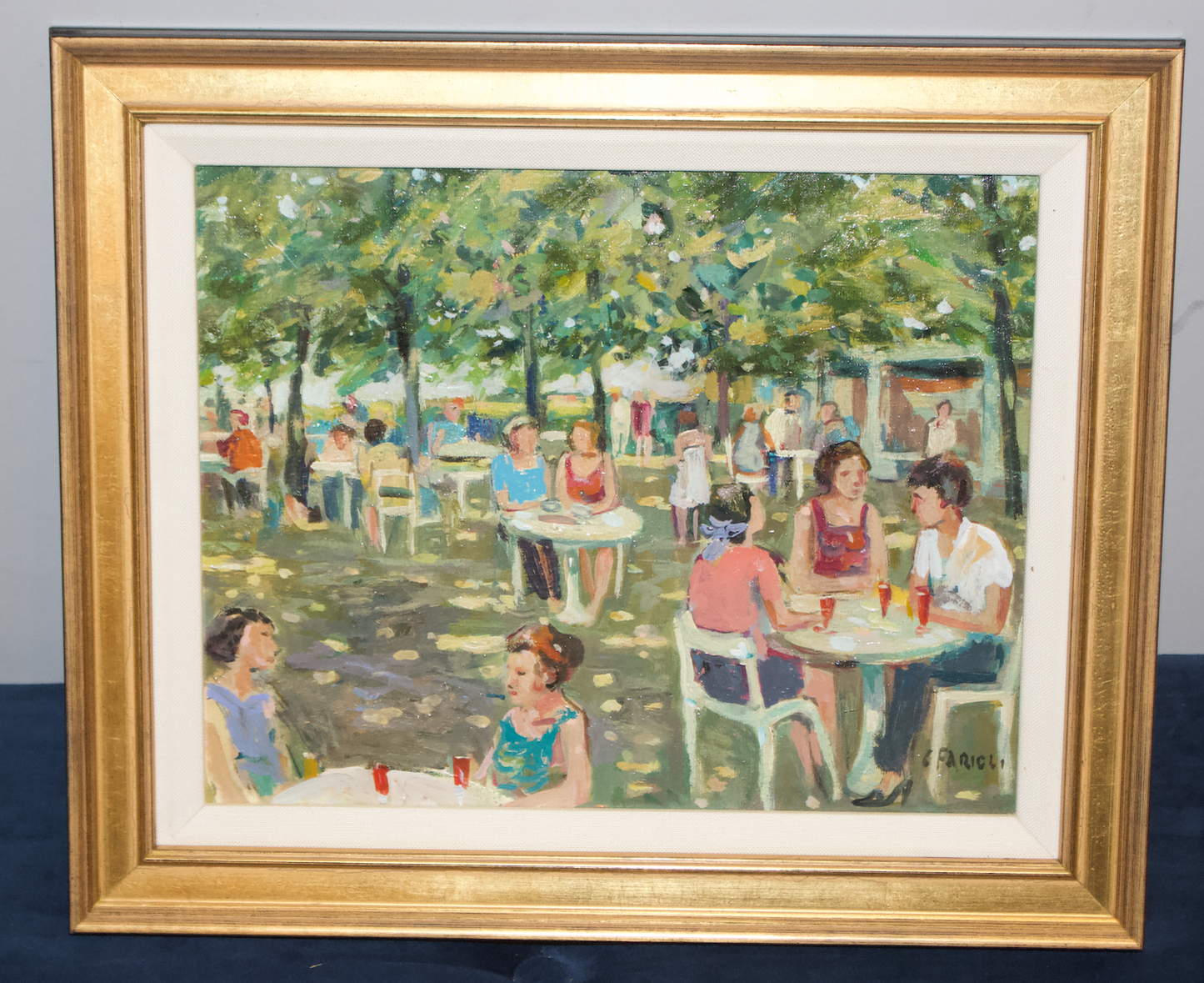 Carlo Farioli (Italian, 20th Century) – "Outdoor Café Scene" – Impressionist Oil Painting on Canvas