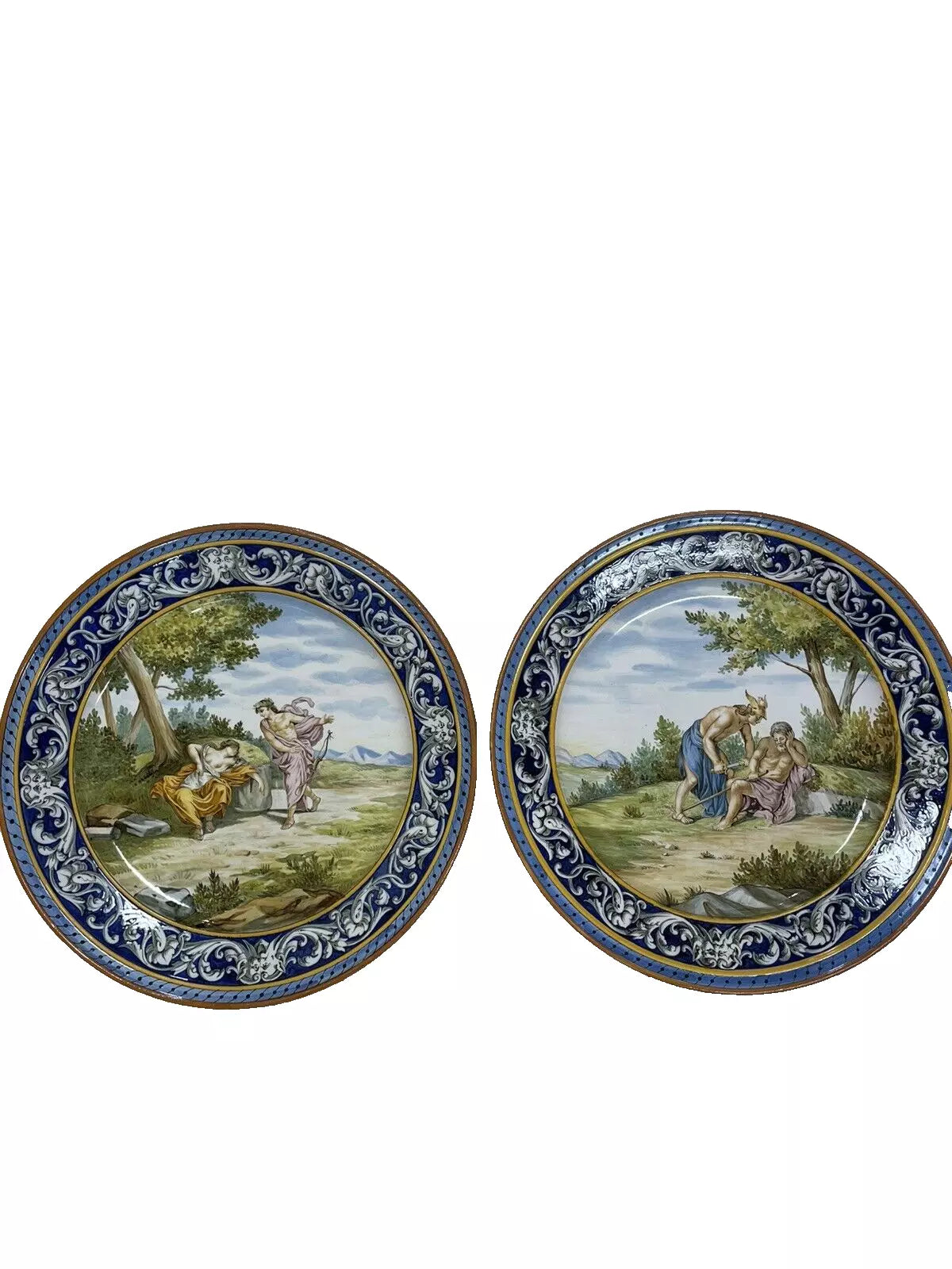 Pair of 16" Richard Ginori Hand-Painted Italian Porcelain Plates – Mythological